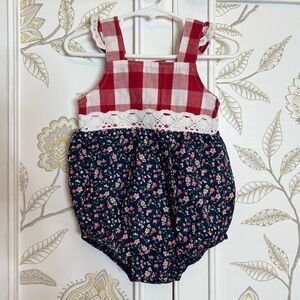 Red and Navy Floral Kids Romper